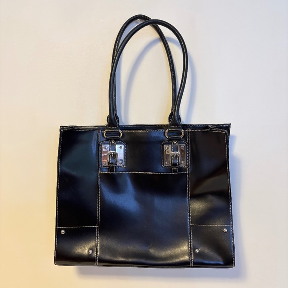 Wilsons Leather Laptop Briefcase Messenger Bag Black Silver Large Size 15.5 x 12 - Picture 1 of 6